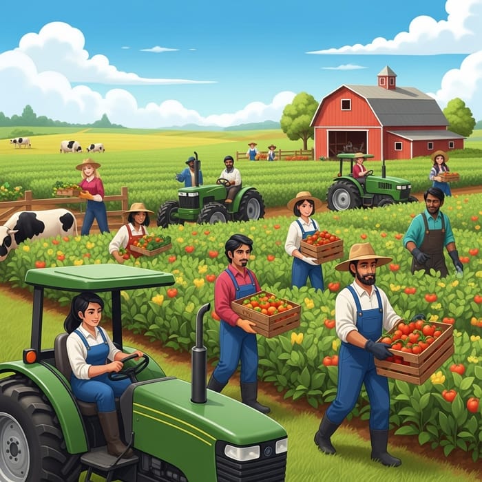 Diverse Farming Practices in Vibrant Agricultural Scene Diverse Farming Practices in Vibrant Agricultural Scene