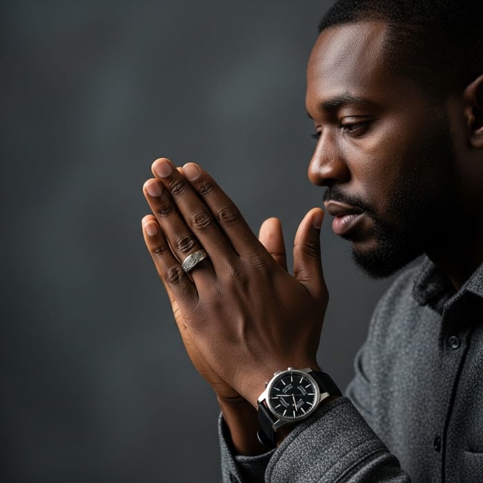 Black Man in Prayer Position - Deep Reverence Black Man in Prayer Position - Deep Reverence