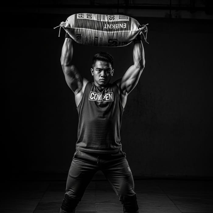Strength and Determination: Filipino Athlete in Monochrome Action Strength and Determination: Filipino Athlete in Monochrome Action