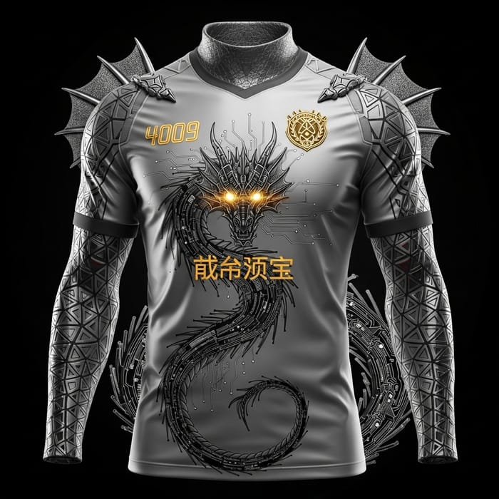 Futuristic Dragon Cybernetic Football Shirt | Metallic Reflective Design