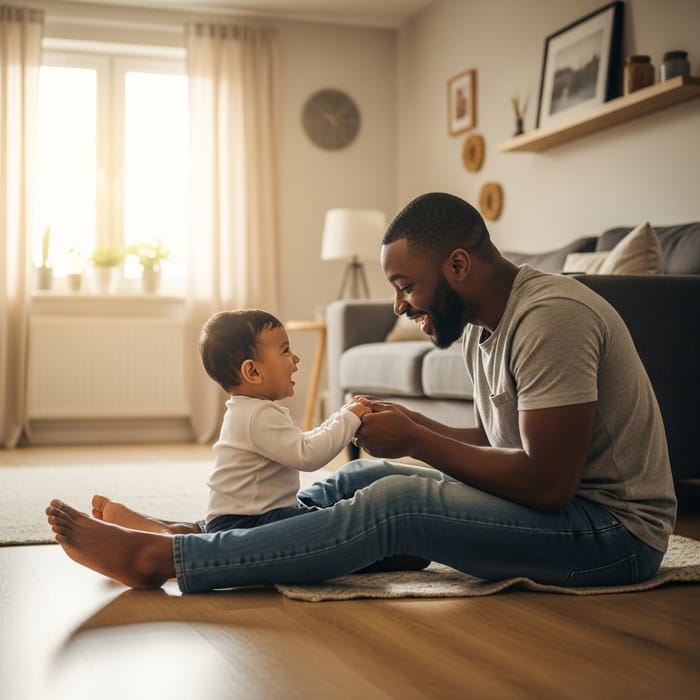 Happy Baby and Father Sharing Joyful Moments in Cozy Home