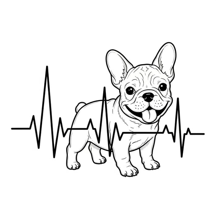 Cheerful French Bulldog Puppy in ECG Line Art