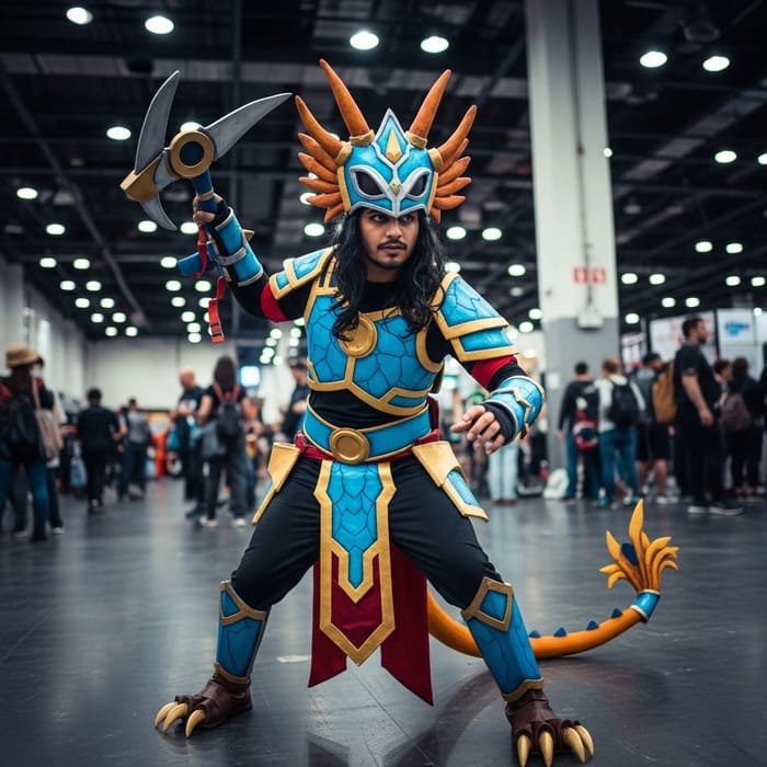 Middle-Eastern Mythical Creature Cosplayer: Dynamic Poses & Fantastical Elements Middle-Eastern Mythical Creature Cosplayer: Dynamic Poses & Fantastical Elements