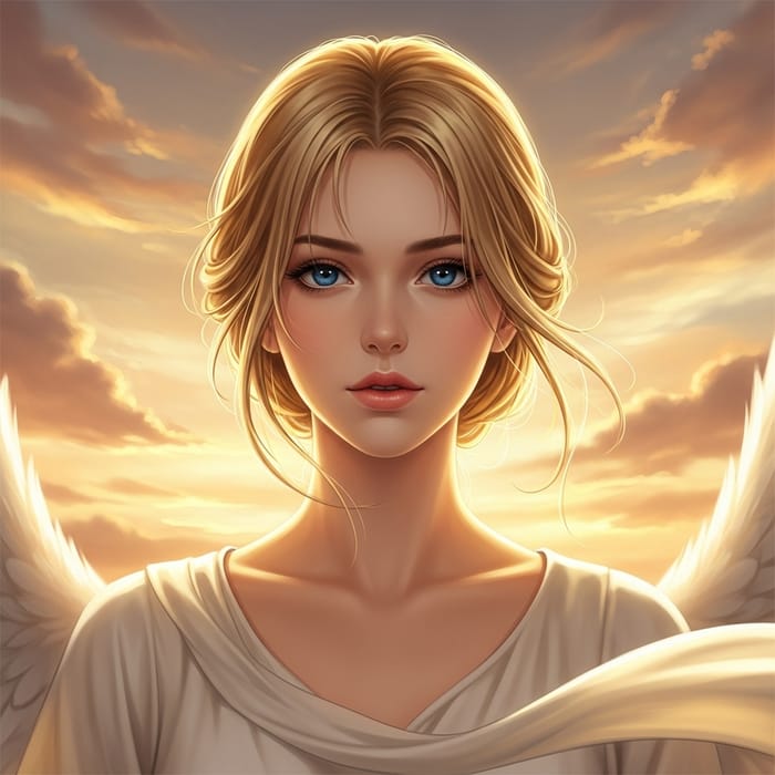 Serenely Elegant Female Angel Portrait in Realistic Anime Style Serenely Elegant Female Angel Portrait in Realistic Anime Style