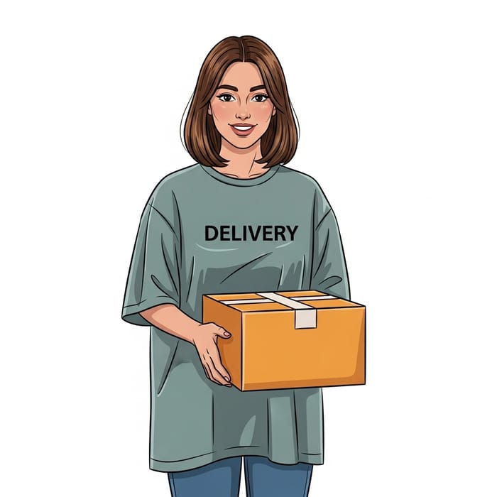 Beautiful Girl in Oversize Fashion T-Shirt with Bright Box Beautiful Girl in Oversize Fashion T-Shirt with Bright Box