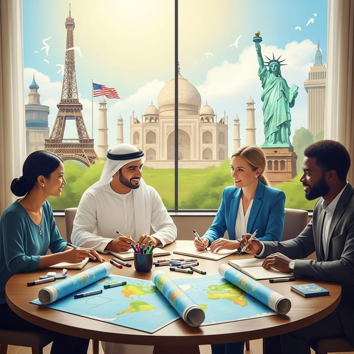 Embracing Global Unity: Diverse People Around a Round Table