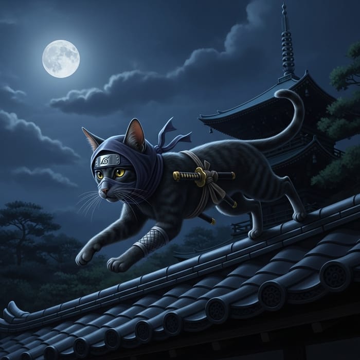 Ninja Cat - Agile Feline Roaming a Japanese Garden Ninja Cat - Agile Feline Roaming a Japanese Garden