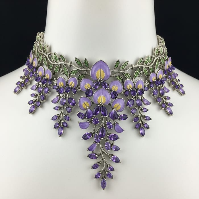 Wisteria Flower Choker Necklace | Metal & Stone Jewelry for Neck Decoration