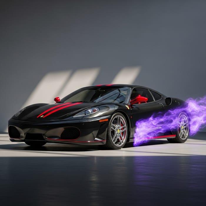 Sleek Black & Red Ferrari F430 with Unique Violet Flames