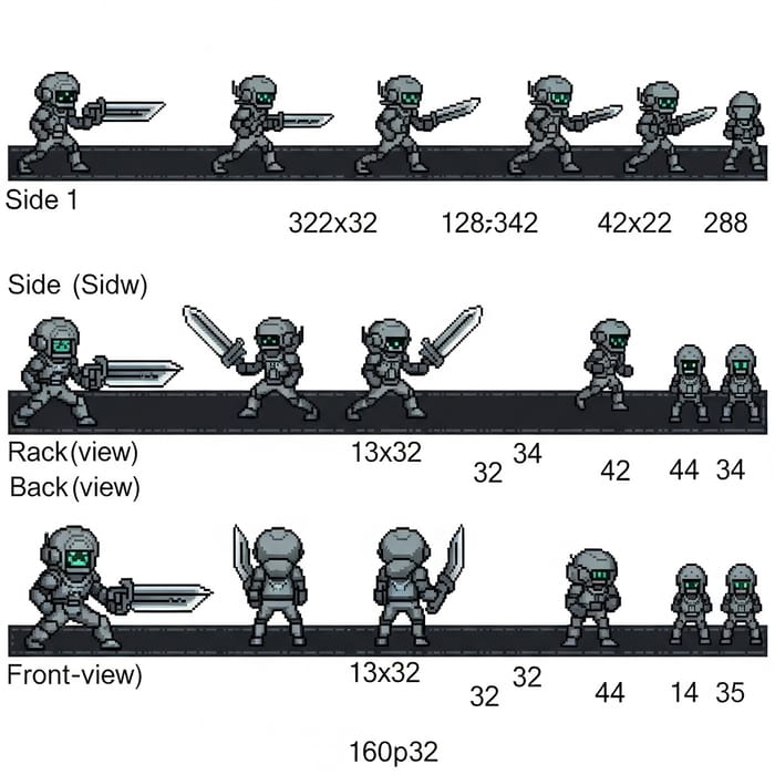 Futuristic-Style Pixel Art Sprite Sheet - SciFi RPG Character Frames