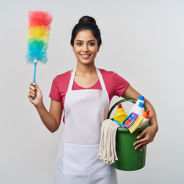 Housemaid Holding Cleaning Tools - South Asian Female