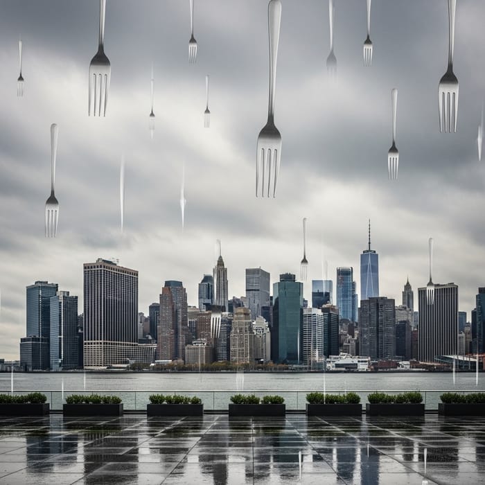 Unique Fork Rain Over New York City - A Surreal Scene Unique Fork Rain Over New York City - A Surreal Scene