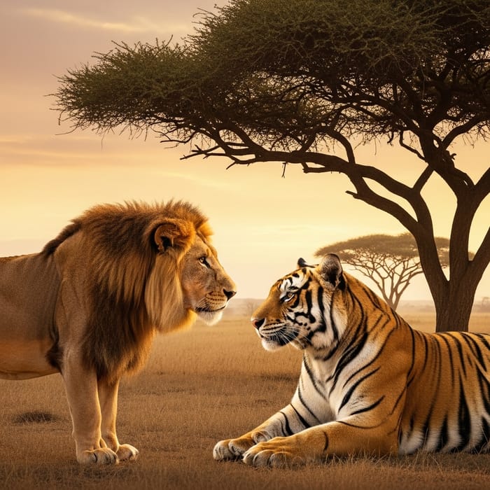 Lion and Tiger: Unlikely Conversation in the Savannah Lion and Tiger: Unlikely Conversation in the Savannah