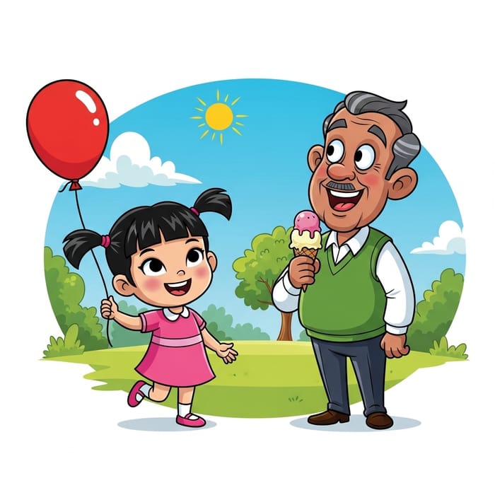 Asian Cartoon Characters Enjoying a Sunny Day in the Park Asian Cartoon Characters Enjoying a Sunny Day in the Park