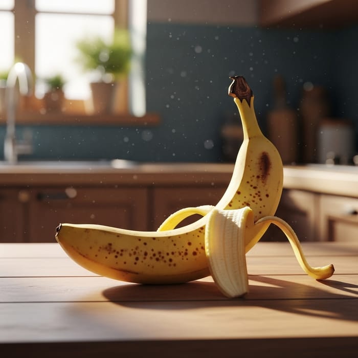 Ripe Banana on Wooden Table