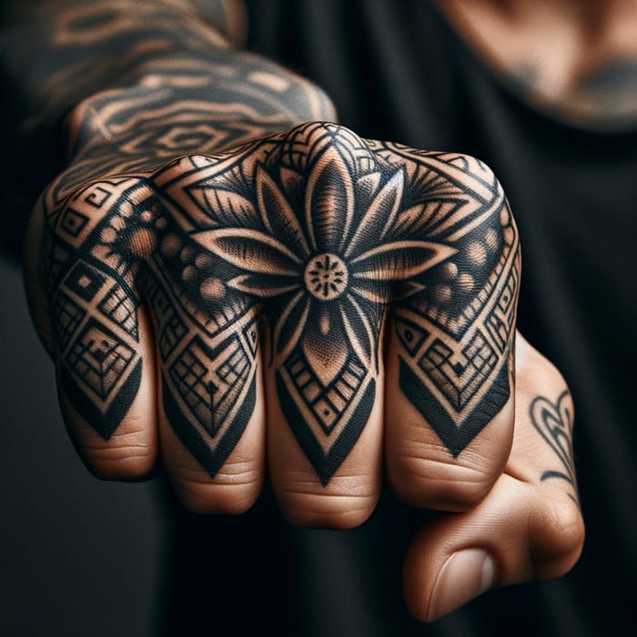 Intricate Black Knuckle Tattoos | Geometric & Floral Design