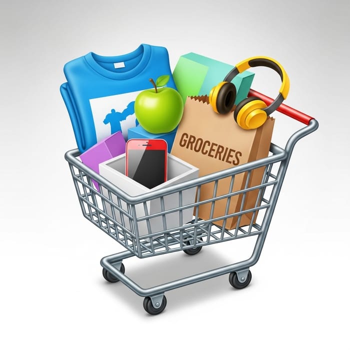 Vibrant Shopping Cart with Varied Products | Shopping Eye Vibrant Shopping Cart with Varied Products | Shopping Eye