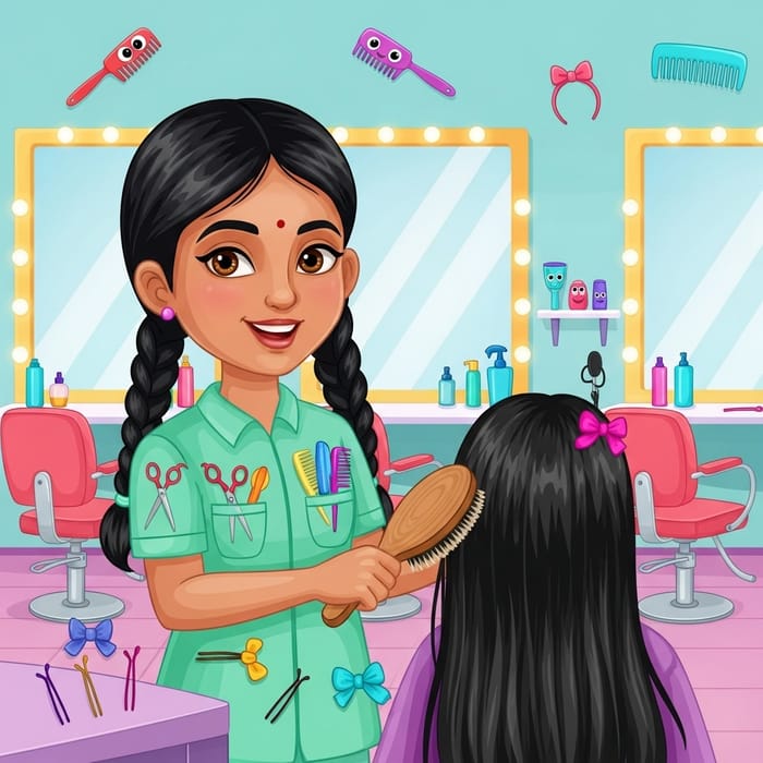 Smiling South Asian Girl Hairstylist Cartoon Smiling South Asian Girl Hairstylist Cartoon
