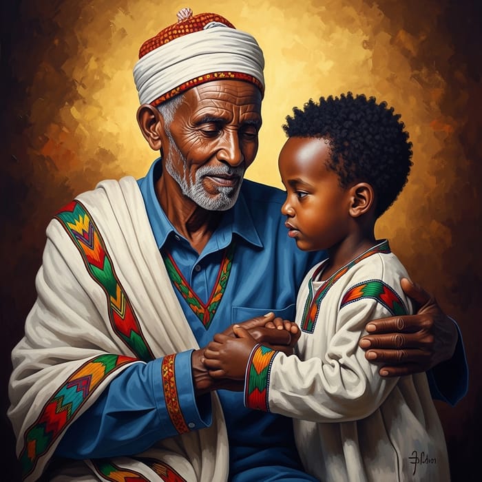 Heartwarming Father-Son Embrace in Vibrant Colors