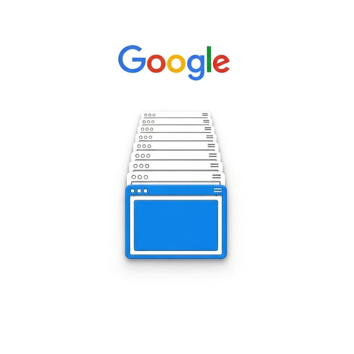 Vibrant Blue Google Logo & Stacked Web Page Icons Vibrant Blue Google Logo & Stacked Web Page Icons