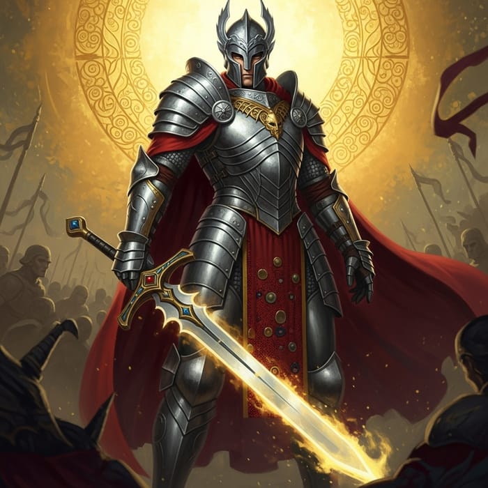 Majestic Warrior Stands Tall in Golden Era Battle - Digital Painting Majestic Warrior Stands Tall in Golden Era Battle - Digital Painting