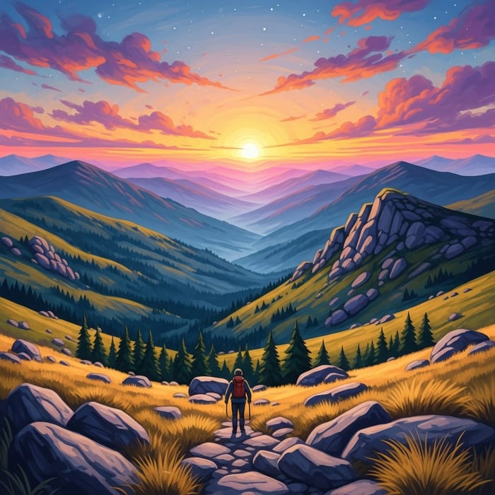 Tranquil Mountain Sunset Painting | Impressionist LandscapeArt