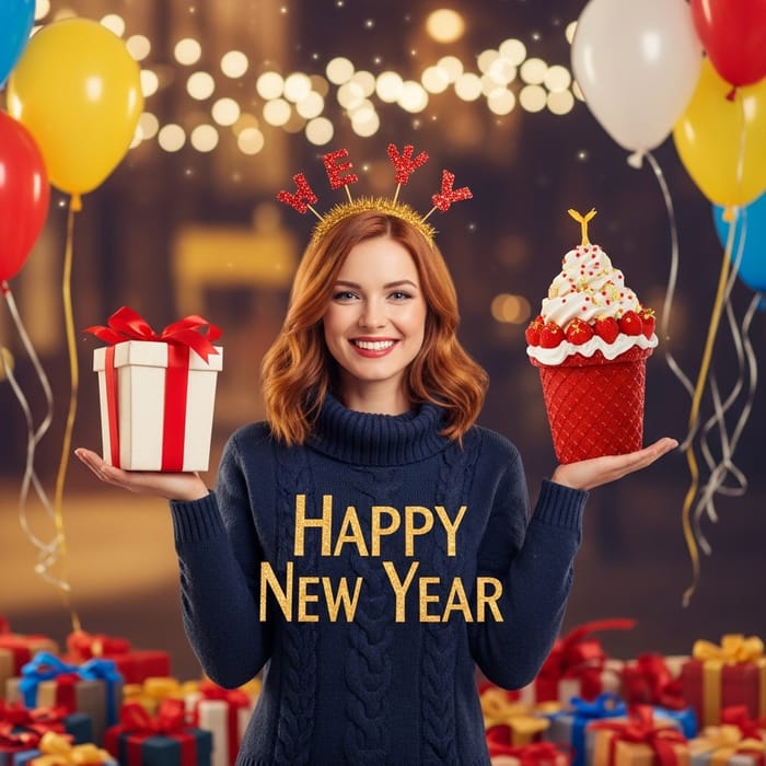 Cheerful Red-Haired Woman Wishing Happy New Year