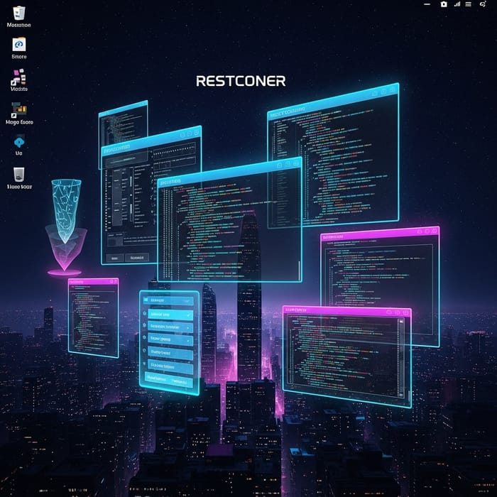 Restconer - Futuristic Cyberpunk Kali Linux Interface Artwork