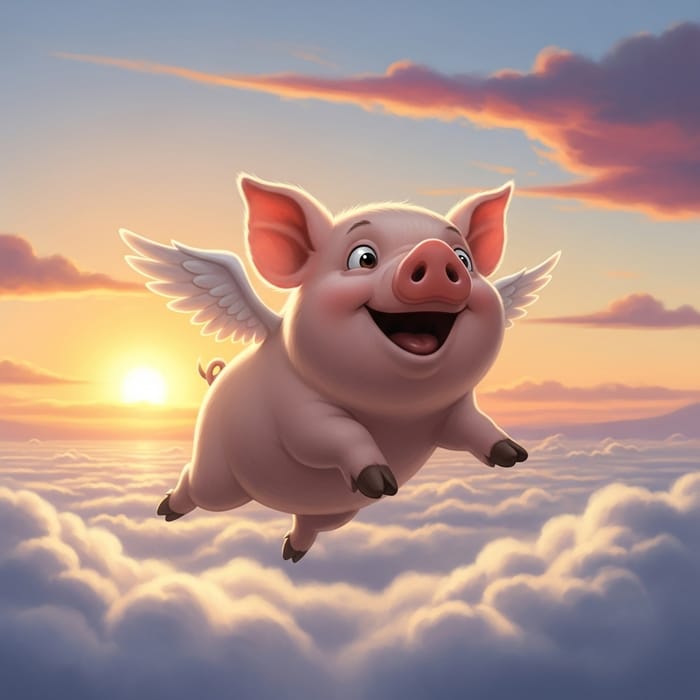 Playful Flying Piglet Enjoying a Stroll in the Sky