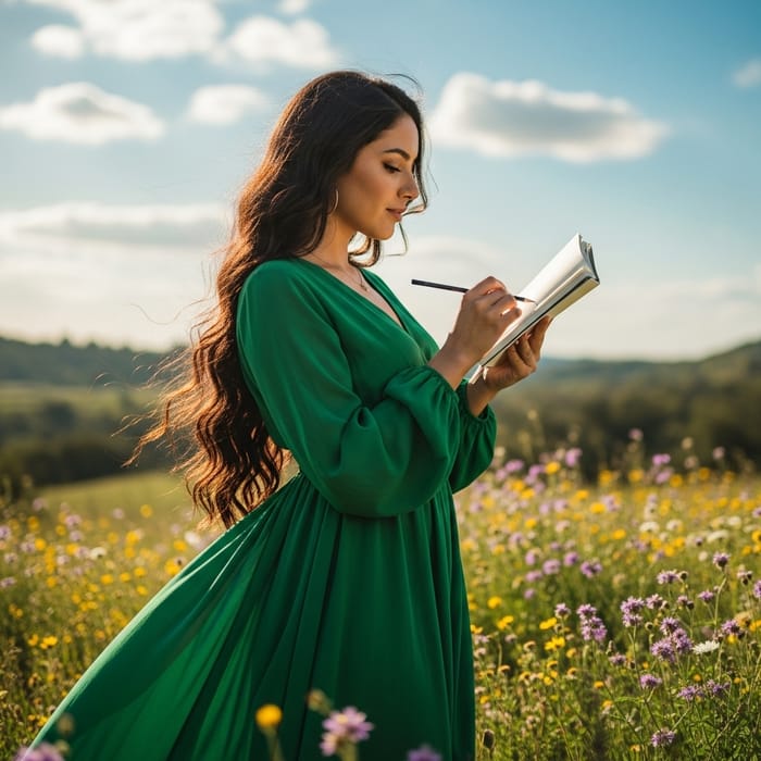 Enchanting Hispanic Young Woman in a Nature Meadow