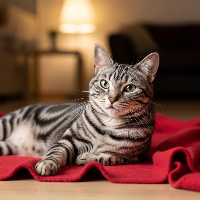 Beautiful Tabby Cat Relaxing with Green Eyes