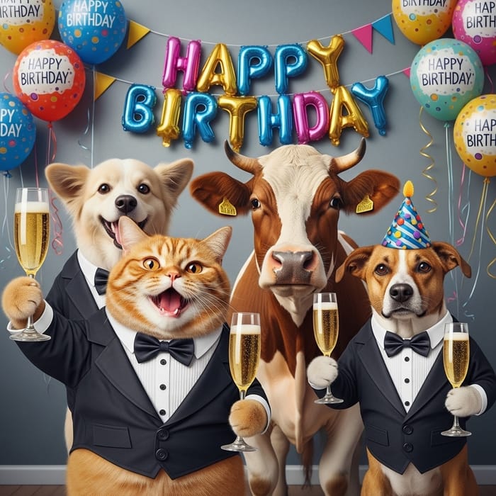 Charming Realistic Cat Selfie with Cow and Dog in Tuxedos Charming Realistic Cat Selfie with Cow and Dog in Tuxedos