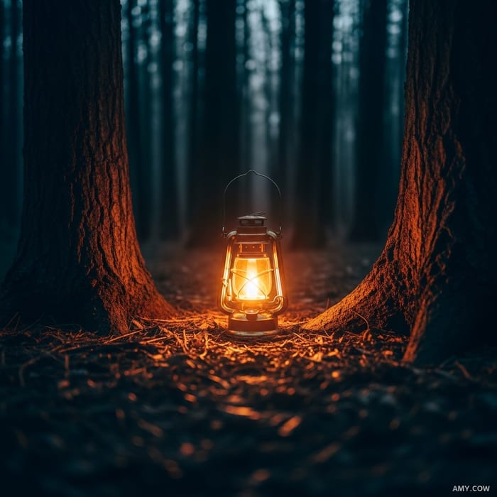 Realistic Lantern Illuminating Forest Shadows
