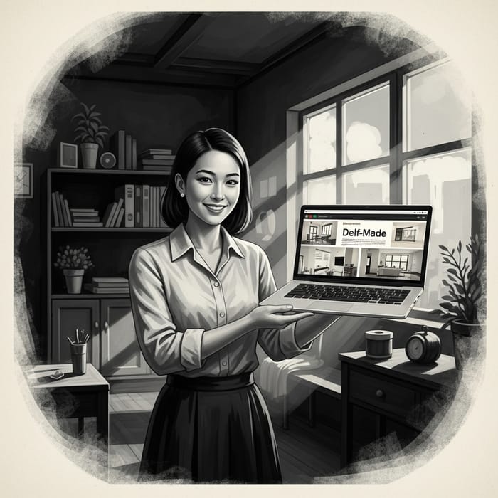Positive Interior Designer in Vintage Black-and-White Poster Positive Interior Designer in Vintage Black-and-White Poster