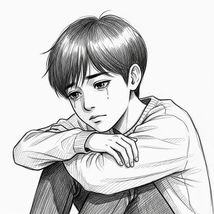 Heartbroken Cute Boy Drawing | Emotional Breakup Sketch