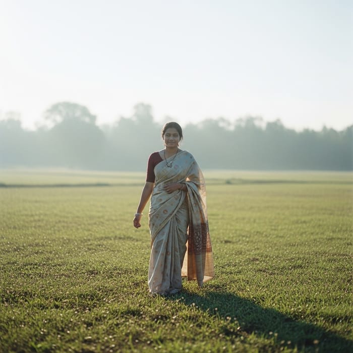 Serene Morning Stroll in Nature: A South Asian Woman's Dreamy Journey