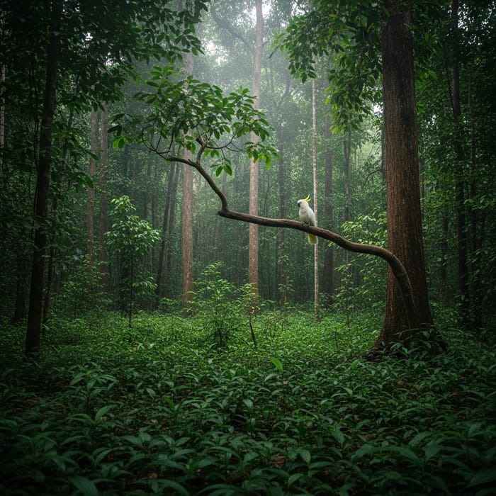 Kakak Tua Bird in Kalimantan Rainforest: Serene Wildlife Scene