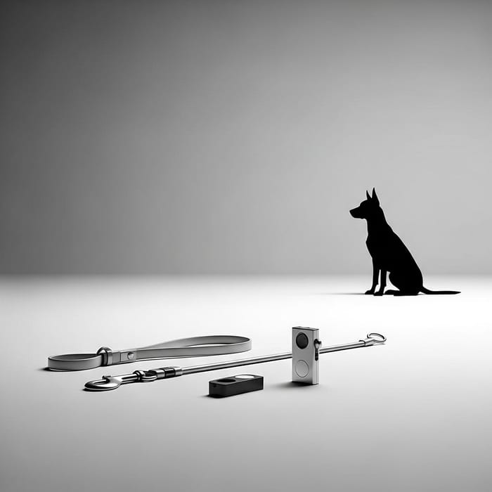 Modern Dog Training: Minimalist Scene in Open Space Modern Dog Training: Minimalist Scene in Open Space