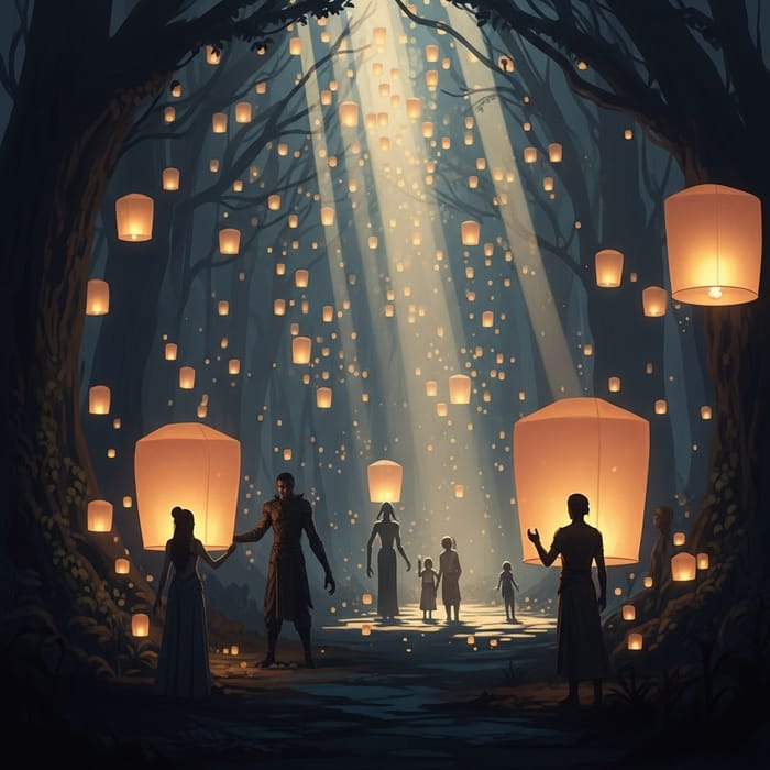 Enchanting Forest of Floating Lanterns | Hayao Miyazaki Inspired