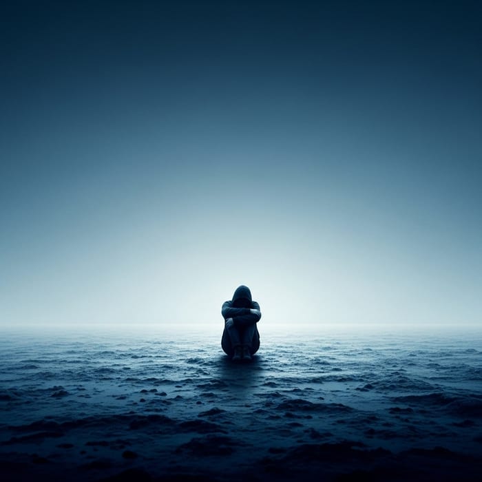 Loneliness: Abstract Emotional Art in Cool Blue Tones