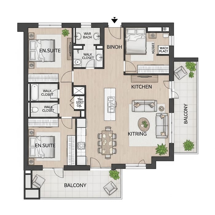 Two-Bedroom Apartment Floor Plan Design