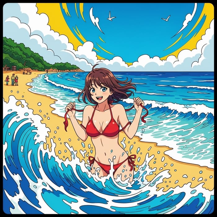 Sunny Anime Beach Scene with NAMI from One Piece | Playful Art Sunny Anime Beach Scene with NAMI from One Piece | Playful Art