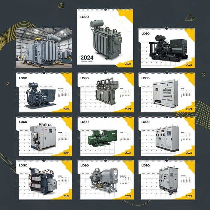 Electric & Power Equipment Manufacturing Company Calendar with Yellow and Dark Grey Elements Electric & Power Equipment Manufacturing Company Calendar with Yellow and Dark Grey Elements