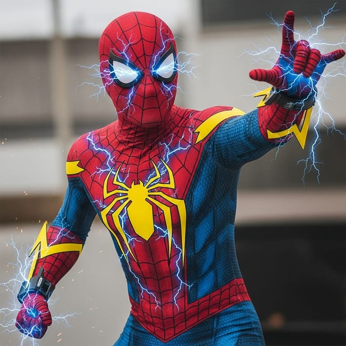 Spiderman Costume with Thunderbolts Details - Lightning Edition Spiderman Costume with Thunderbolts Details - Lightning Edition