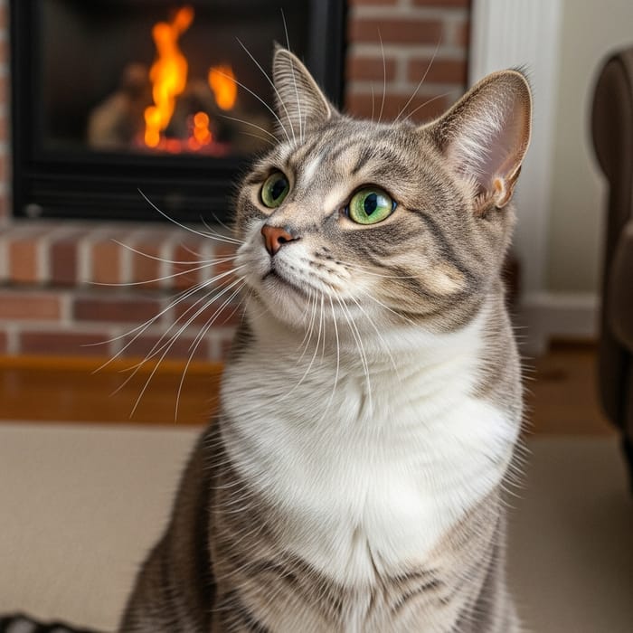 Curious Cat in Cozy Living Room Curious Cat in Cozy Living Room