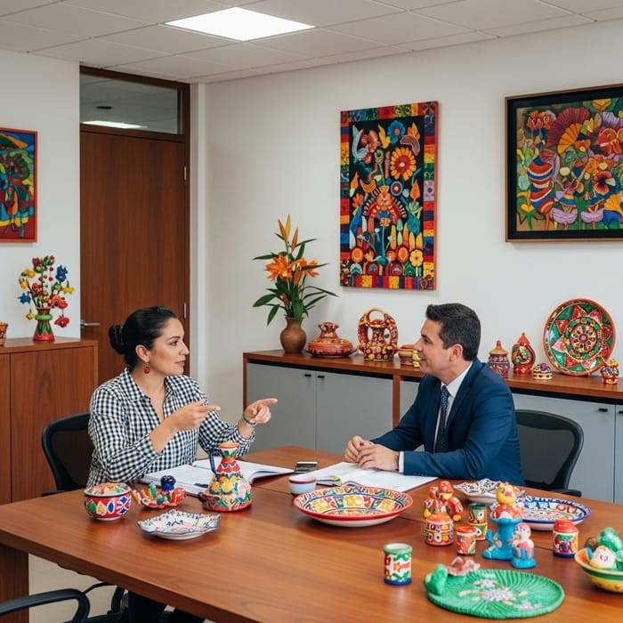 Colombian Business Discussion in Artistic Office Colombian Business Discussion in Artistic Office