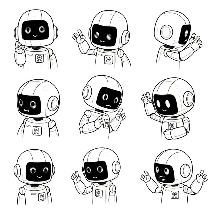 Adorable Robot Character: Versatile Poses & Expressions