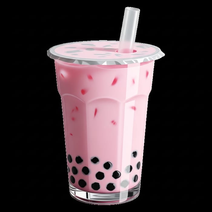 Realistic Pink Boba Tea in Transparent Glass - High-Quality PNG Image