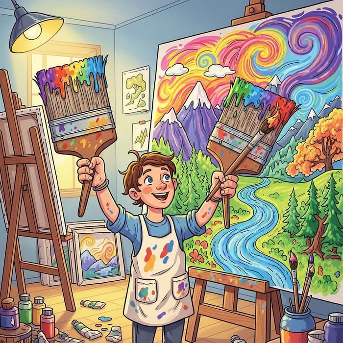 Handless Person Illustration with Paintbrush Hands Handless Person Illustration with Paintbrush Hands