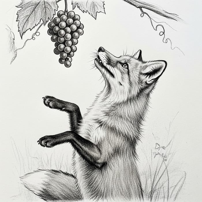 Fox and Grapes Charcoal Drawing Fox and Grapes Charcoal Drawing